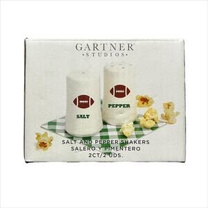 New Gartner Studios Ceramic Football Salt and Pepper Shakers Set NIB